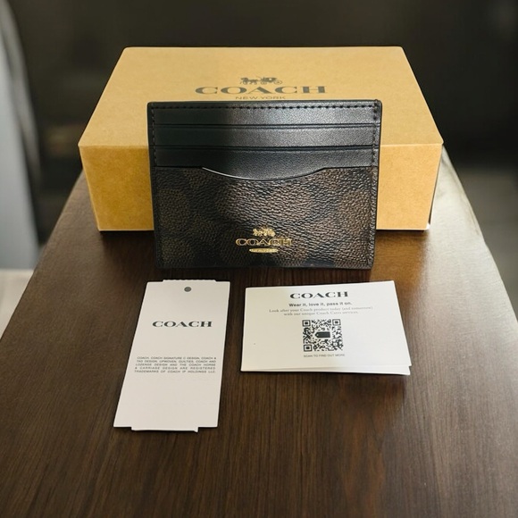 Coach Brown Signature Canvas Card Holder - Picture 2 of 2